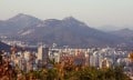 The view of downtown Seoul from the top of Yongmansan Mountain.