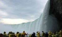 The view of Horseshoe Falls at Niagara Falls from the platform of "Behind the Falls".