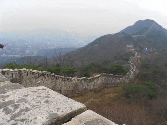 The view of Bukhansan National Park from Seoul's City Wall.