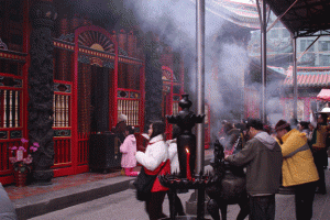 Worshippers at Longshan Temple in Taipei, Taiwan.