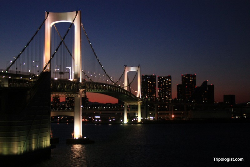 The Rainbow Bridge in Tokyo, Japan.