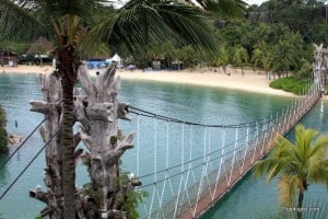 Beautiful blue water and white sand on Singapore's Sentosa Island.