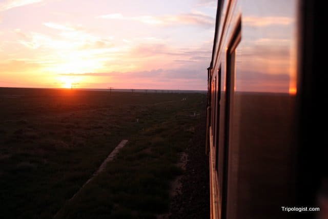 The sunsets over Inner Mongolia Province in China as the Trans-Siberian train passes through.