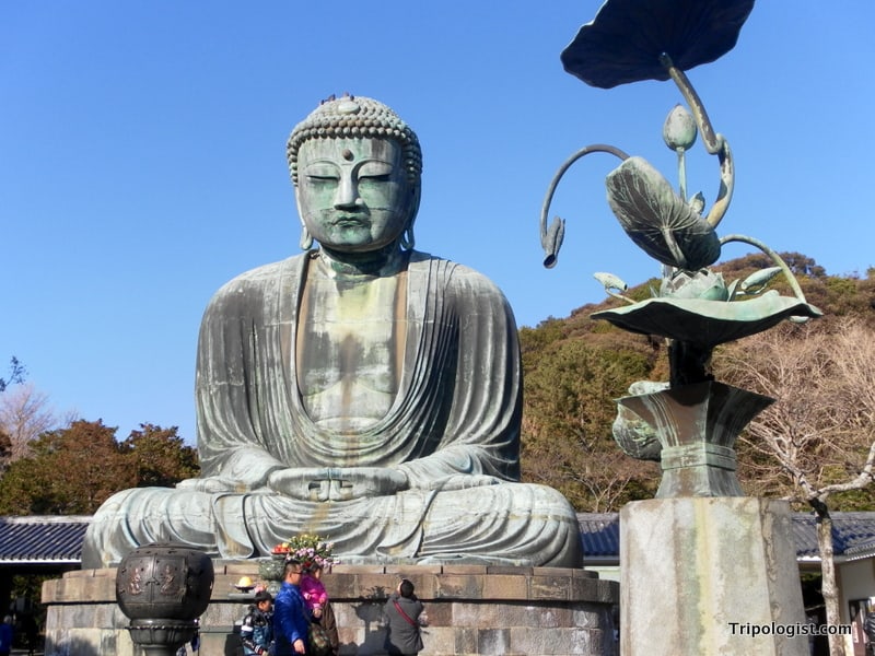 Daibutsu, the giant Amida Buddha statue of Kamakura Japan, located inside Kotoku-in Temple.