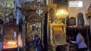 Worshippers at St. Lazarus Church in Larnaca.