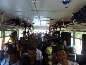 On the local government bus from Sigirya to Trincomalee - note the minimal space for bags above the seats