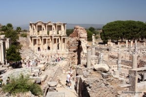 The ruins of Ephesus and the Library of Celsus in southern Turkey.