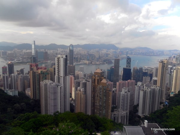 The view of Hong Kong Island and Kowloon from the top of Victoria Peak.