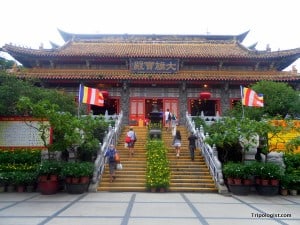 The main hall of Po Lin Monastery on Lantau Island in Hong Kong.