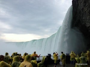 The view of Horseshoe Falls at Niagara Falls from the platform of "Behind the Falls".