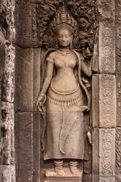 A carving on Angkor Thom in Siem Reap, Cambodia.