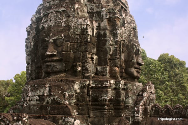 Several of the many stone faces on Bayon Temple.