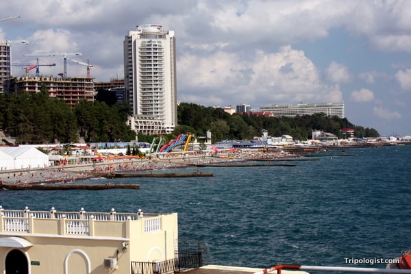 Looking out along the beautiful Black Sea beaches of Sochi, Russia.